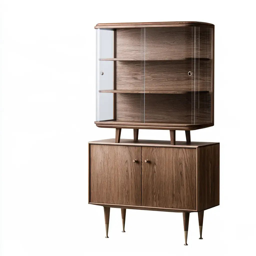 Vitrina con módulo superior elevado y puertas bajas - marrón