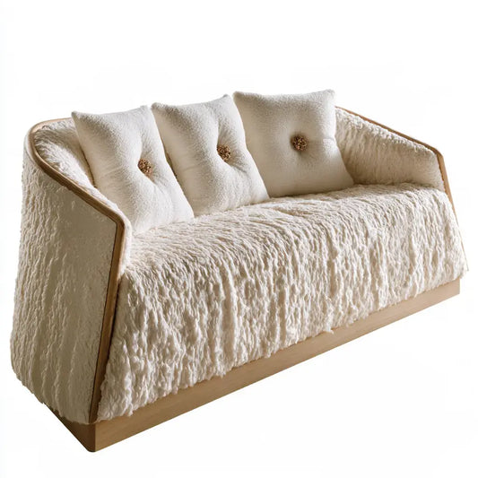Sofá curvo con respaldo de botones - beige