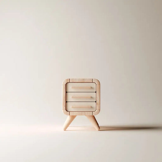 Mesita de noche con tres cajones de bordes curvos - beige