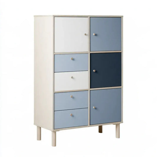 Armario con pequeñas puertas de tonos contrastados - gris/azul/beige