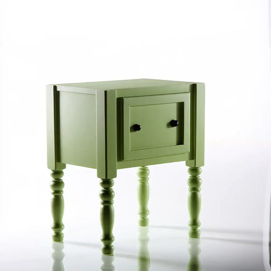 Mesita de noche con cajón y patas torneadas - verde