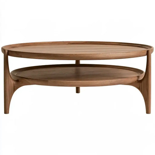 Mesa de centro ovalada con estante inferior - marrón