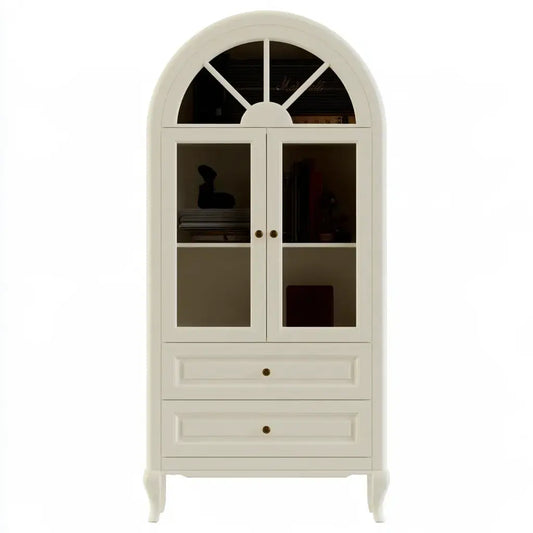 Vitrina con remate arqueado y cajones bajos - beige
