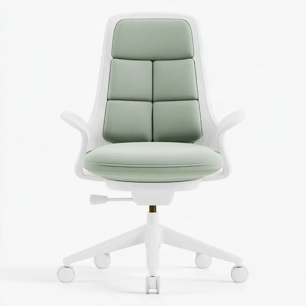 Silla de oficina con respaldo segmentado y ruedas - verde/blanco