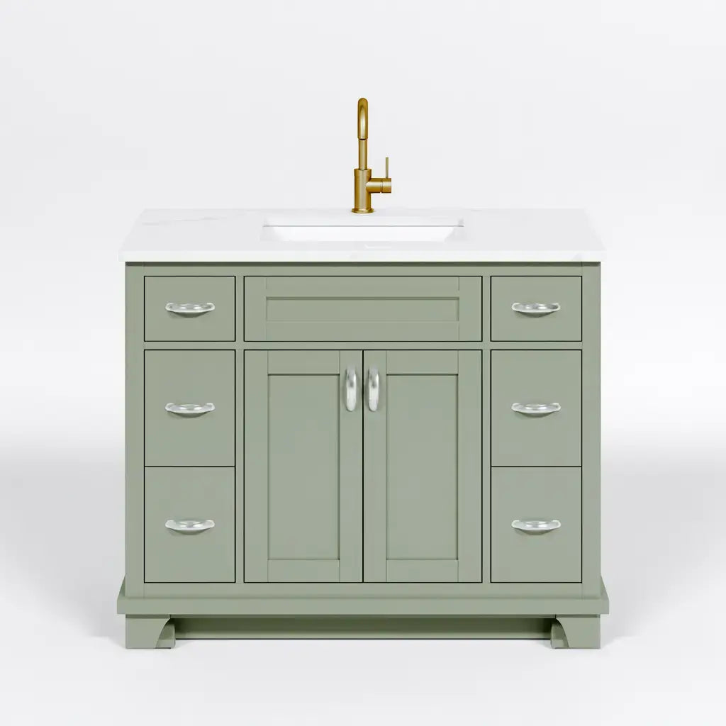 Mueble de baño con puertas centrales y cajones laterales - verde/blanco