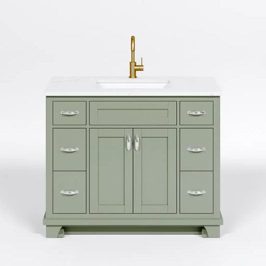 Mueble de baño con puertas centrales y cajones laterales - verde/blanco