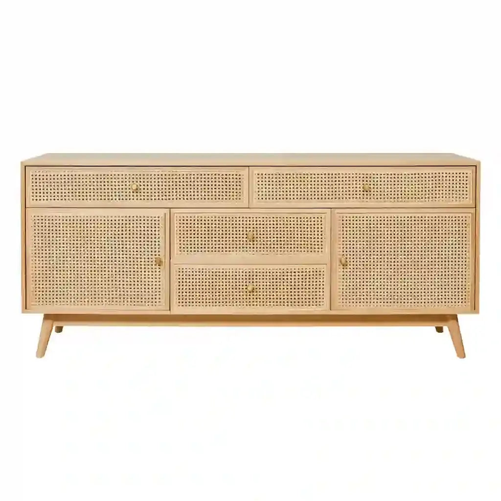 Aparador con frentes trenzados y cajones centrales - beige