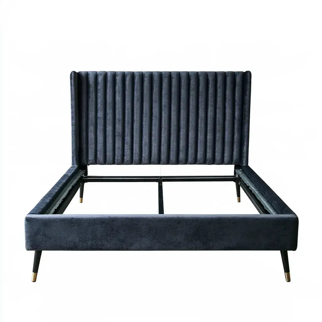 Cama con cabecero de canales y base abierta - negro